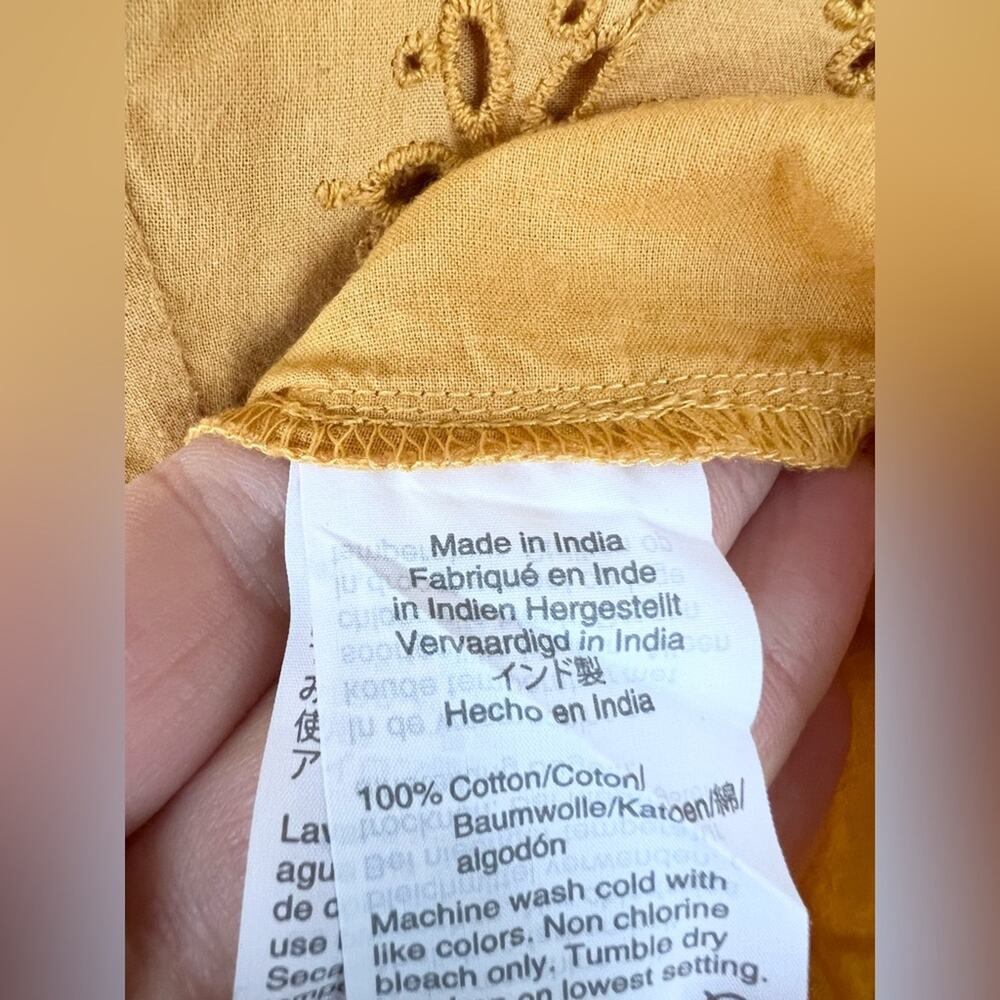 Madewell yellow eyelet scalloped hem dress 100% cotton bohemian boho mustard 4 - Picture 7 of 11